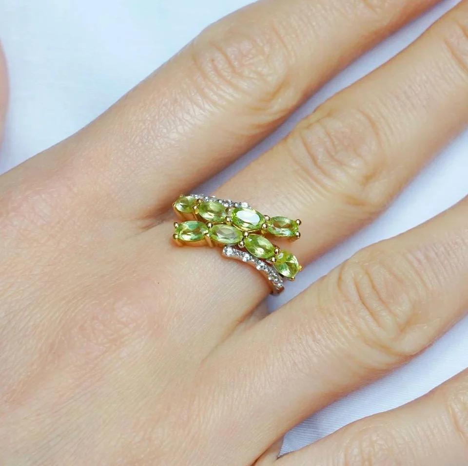Uzuk Kumush 925 Peridot Topazi Oq (tilla yugurtirilgan), rasm 4