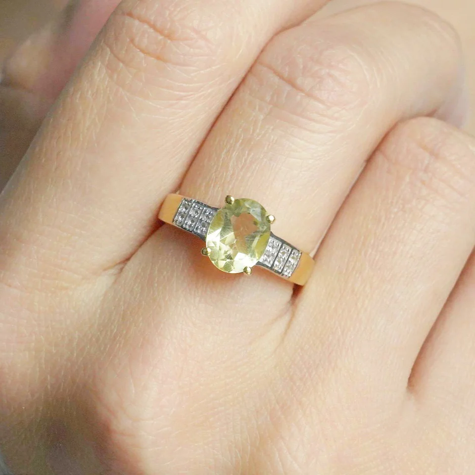 Uzuk  Kumush 925 Limon rang Topaz  Oq Topaz (tilla yugurtirilgan), rasm 4