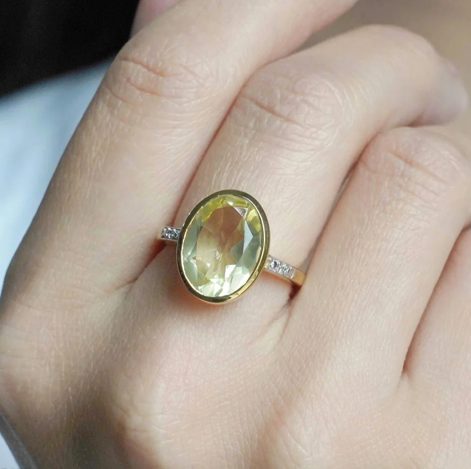 Uzuk Kumush 925 Limon rang Topaz Oq Topaz (tilla yugurtirilgan), rasm 4