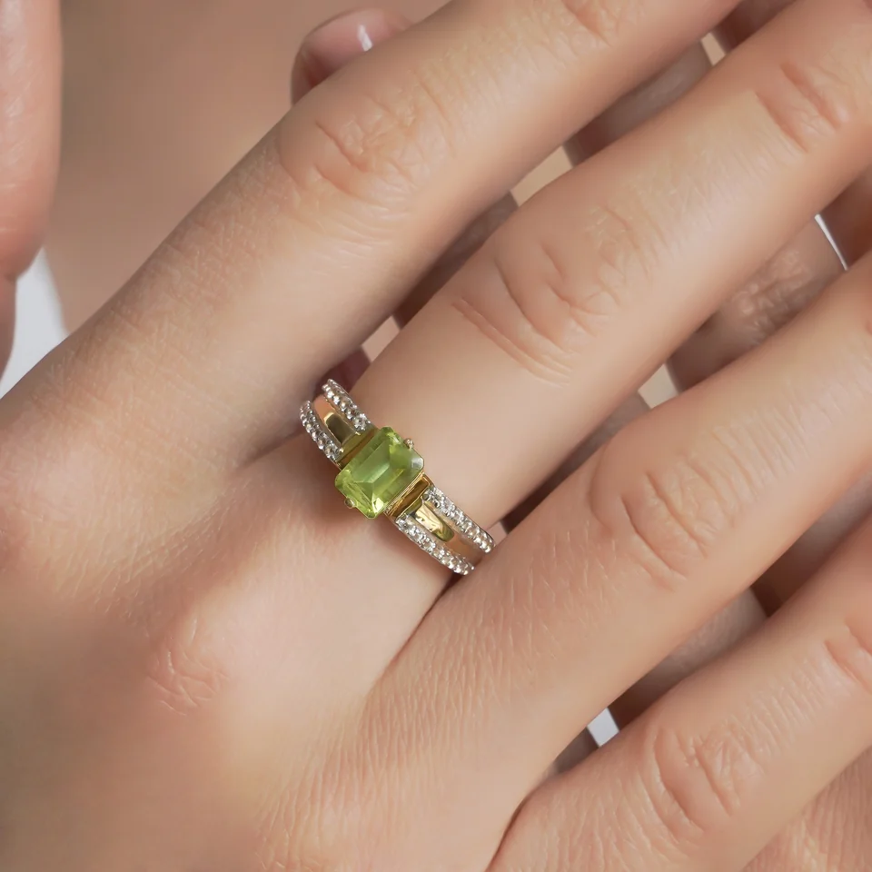 Uzuk Kumush 925 Peridot Oq Topaz (tilla yugurtirilgan), rasm 4