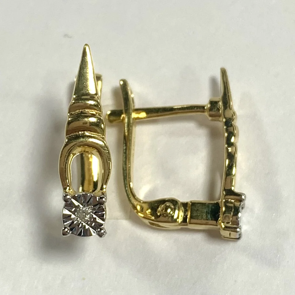 Серьги из серебра 925 с бриллиантом, позолота, фото 3