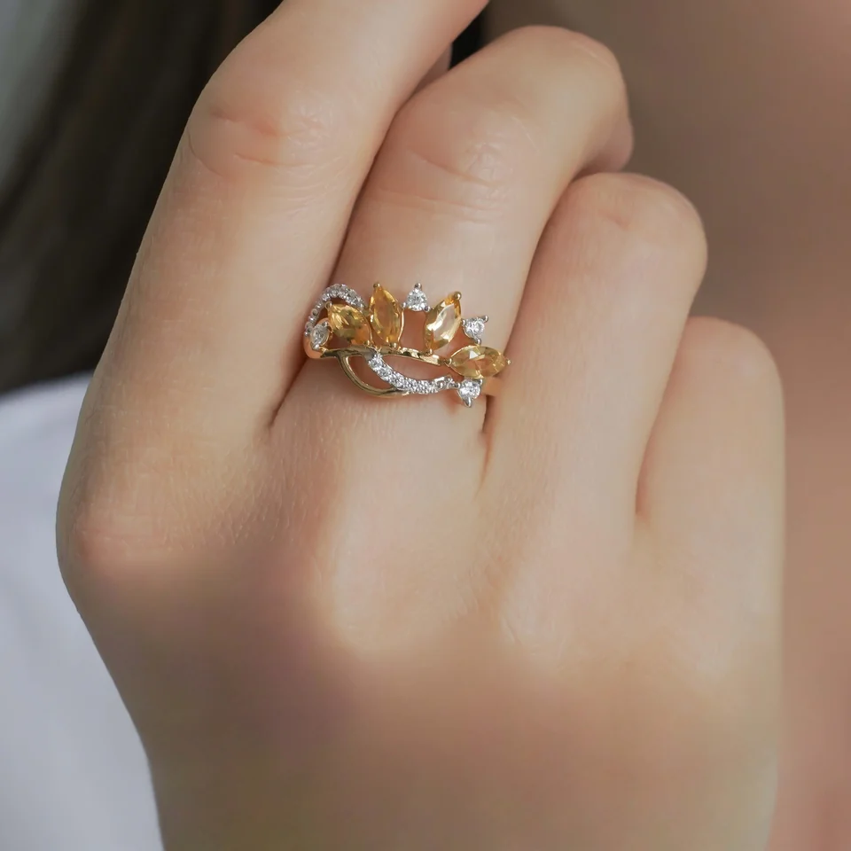 Кольцо из серебра 925 с цитрином и фианитом, позолота, фото 4