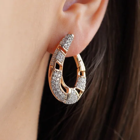 Серьги из меди с фианитом, позолота 18К