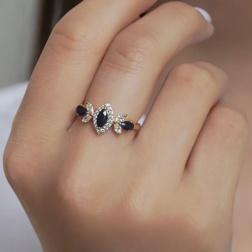 Кольцо серебро 925 катарагама сапфир (позолота), фото 4