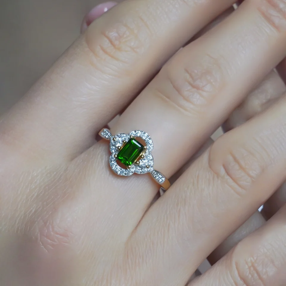 Кольцо из серебра 925 с хромдиопсидом, позолота, фото 4