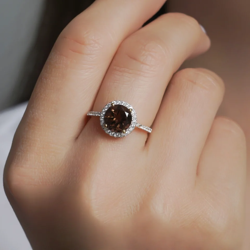 Кольцо серебро 925 дымчатый кварц (позолота), фото 4