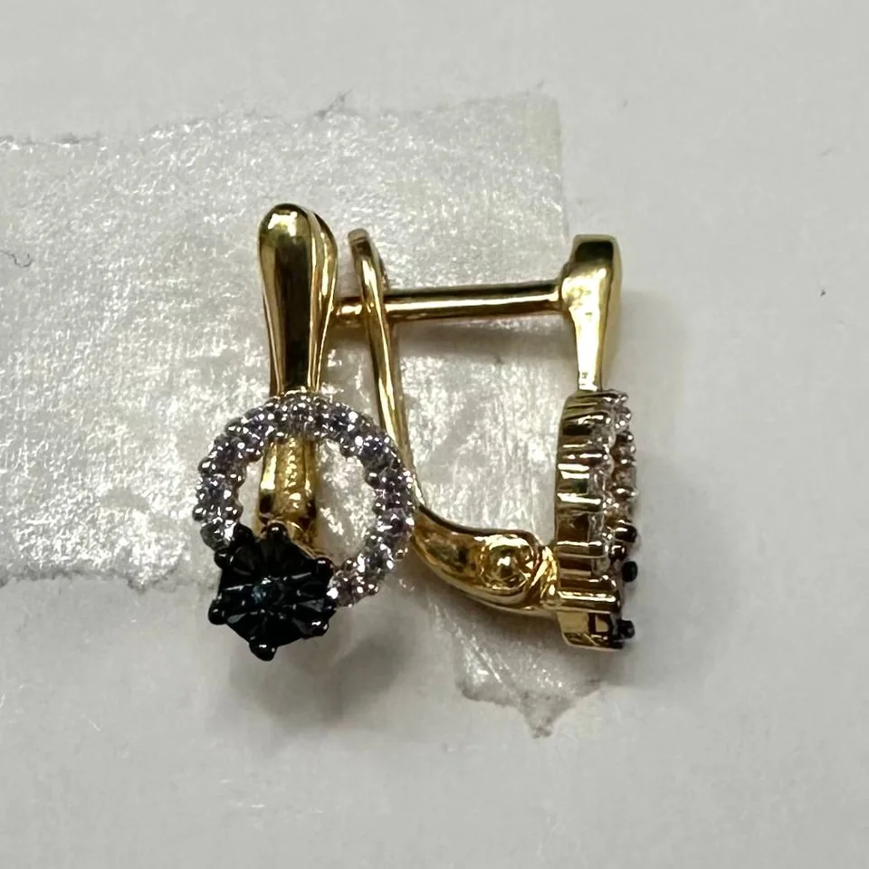 Серьги из серебра 925 с синим бриллиантом и белым фианитом, позолота, фото 1