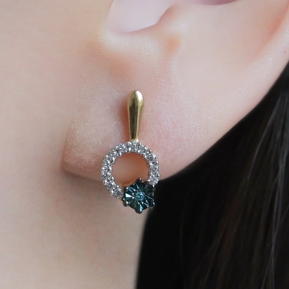 Серьги из серебра 925 с синим бриллиантом и белым фианитом, позолота, фото 2