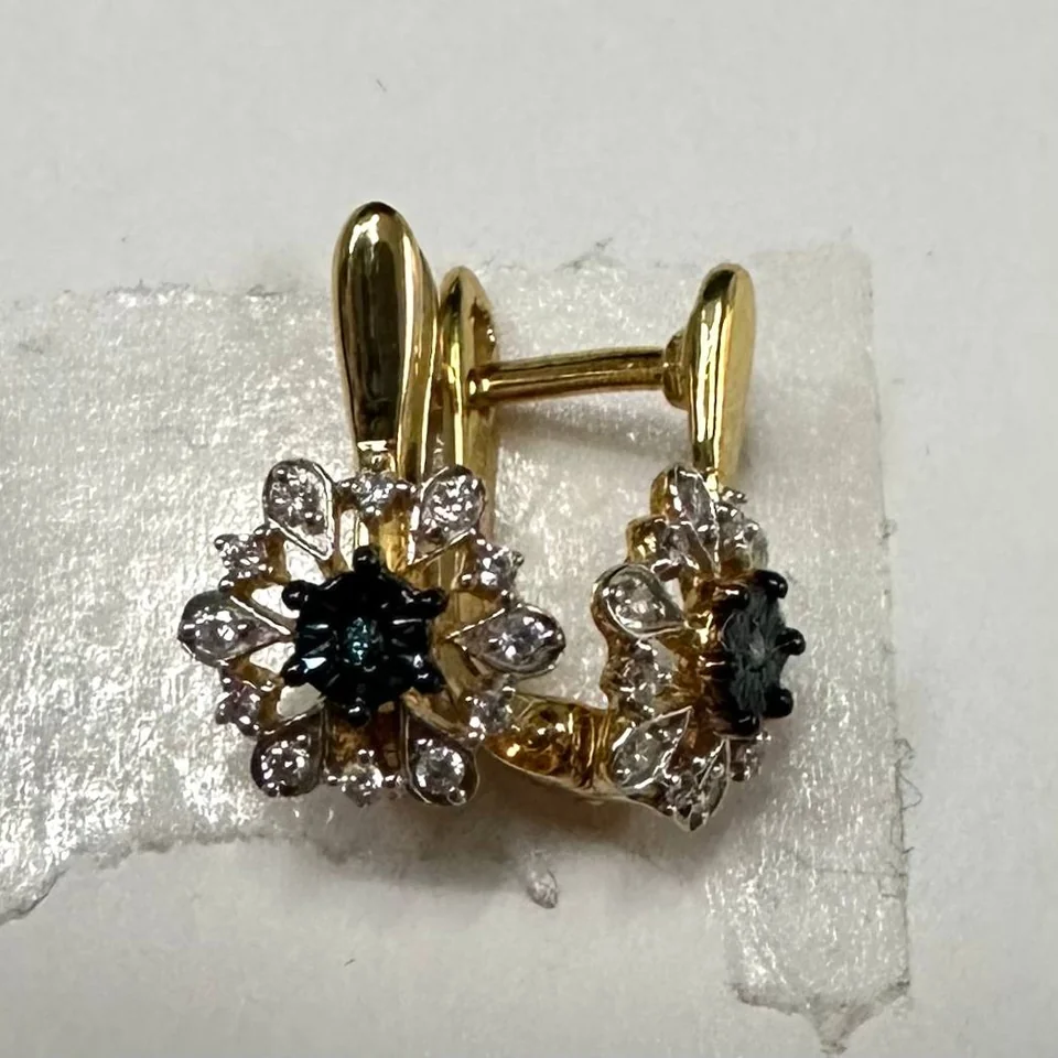 Серьги из серебра 925 с синим бриллиантом и белым фианитом, позолота, фото 1