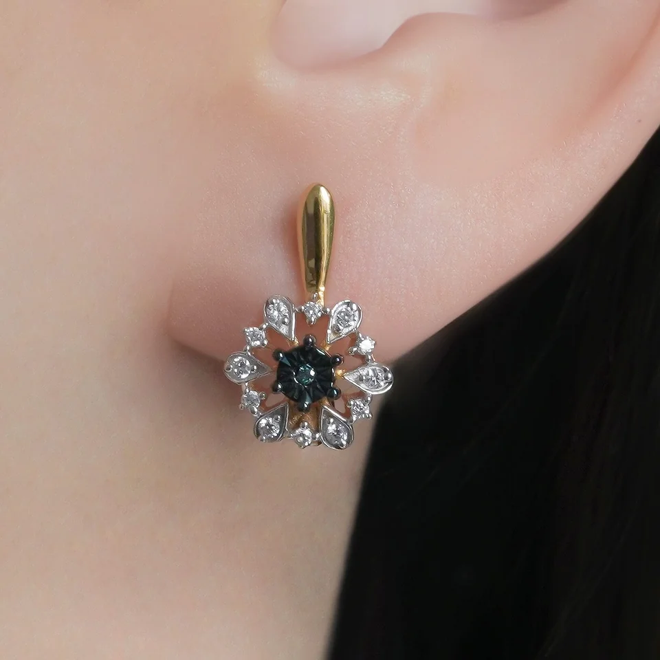Серьги из серебра 925 с синим бриллиантом и белым фианитом, позолота, фото 2