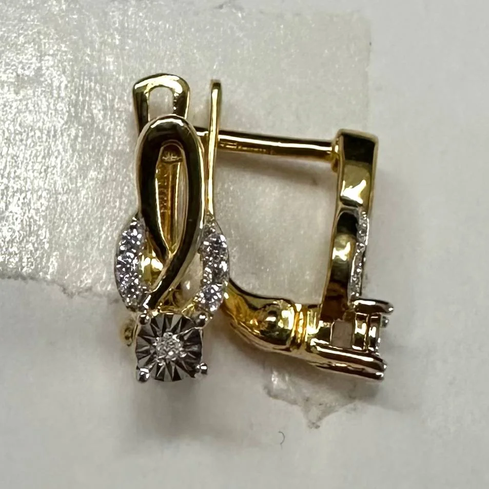 Серьги из серебра 925 с фианитом, позолота, фото 5