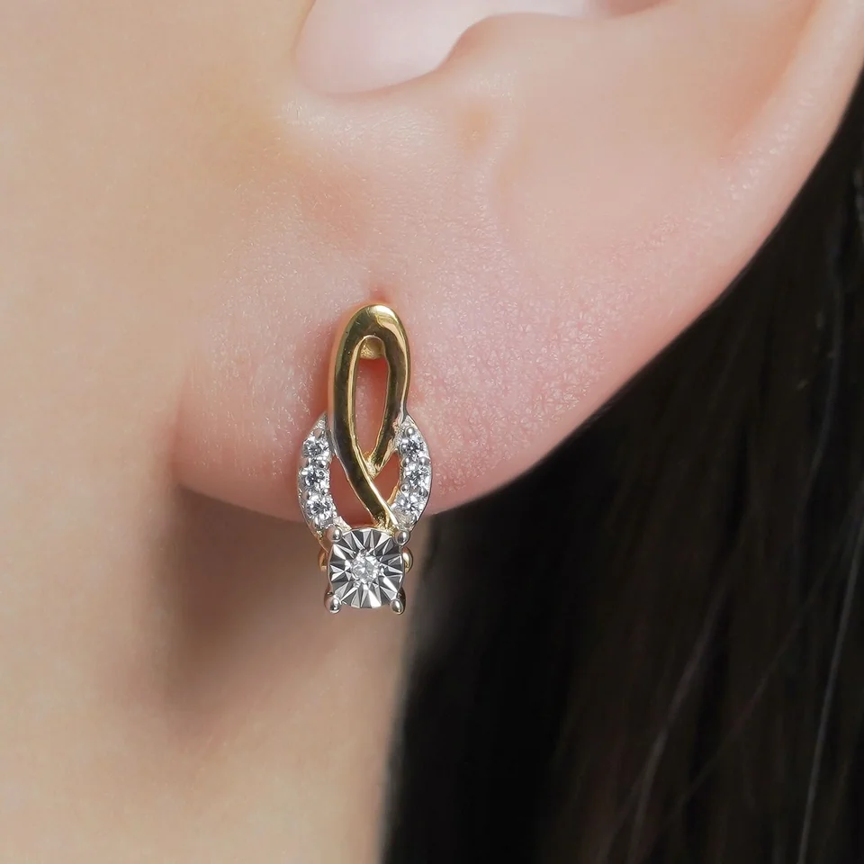 Серьги из серебра 925 с фианитом, позолота, фото 4