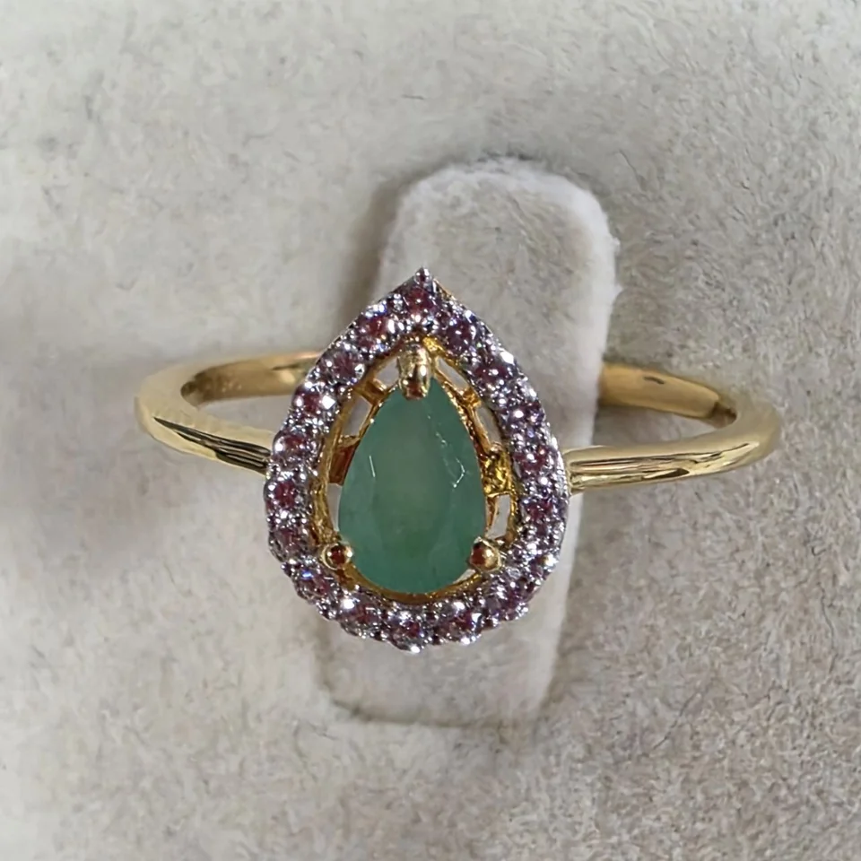 Кольцо Серебро 925 Эфиопский изумруд Белый циркон, фото 1