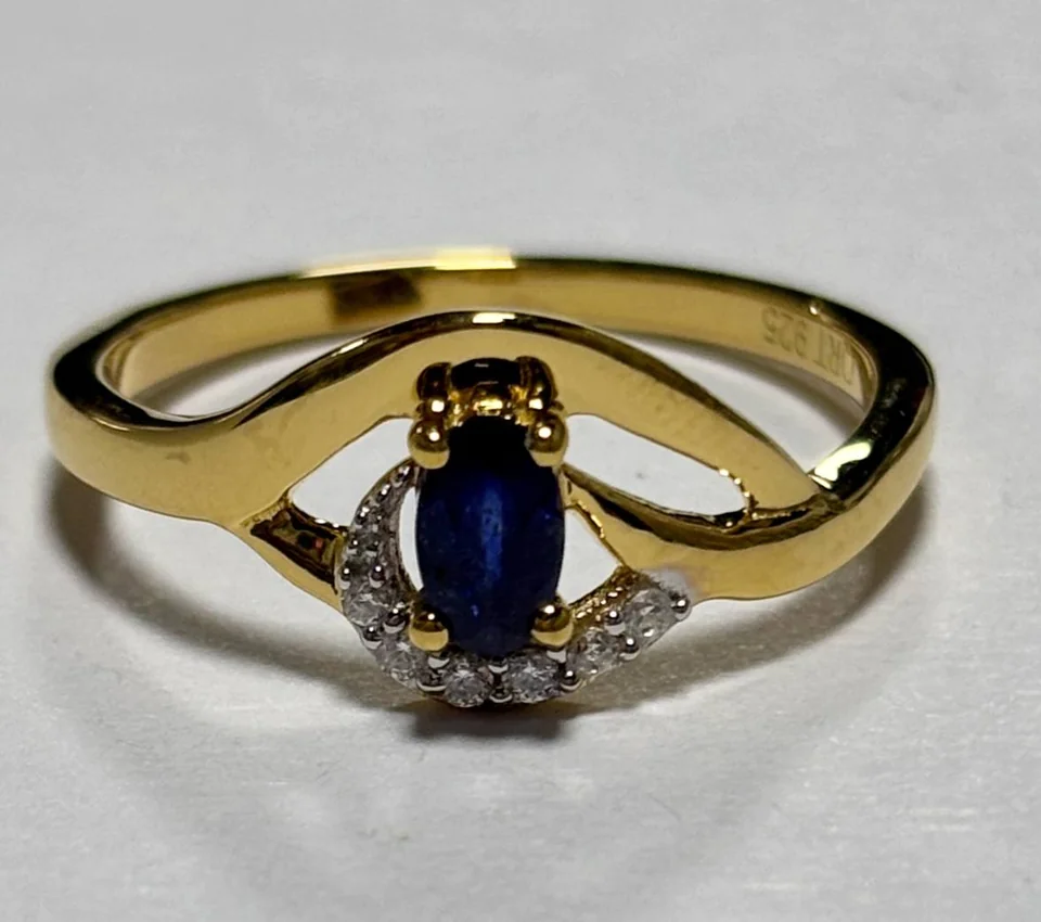 Uzuk Kumush 925 Madagaskar safir Oq tsirkon, rasm 6