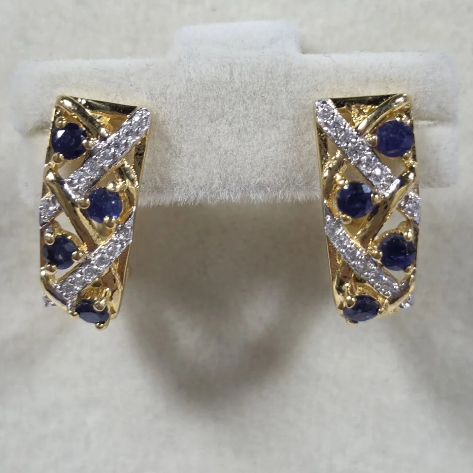 Серьги Серебро 925 Мадагаскарский сапфир Белый циркон, фото 3