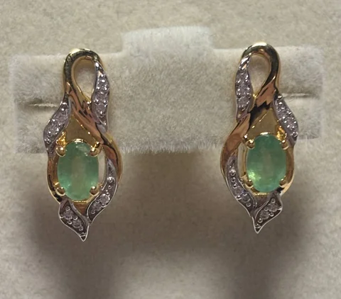 Серьги Серебро 925 Эфиопский изумруд Белый циркон