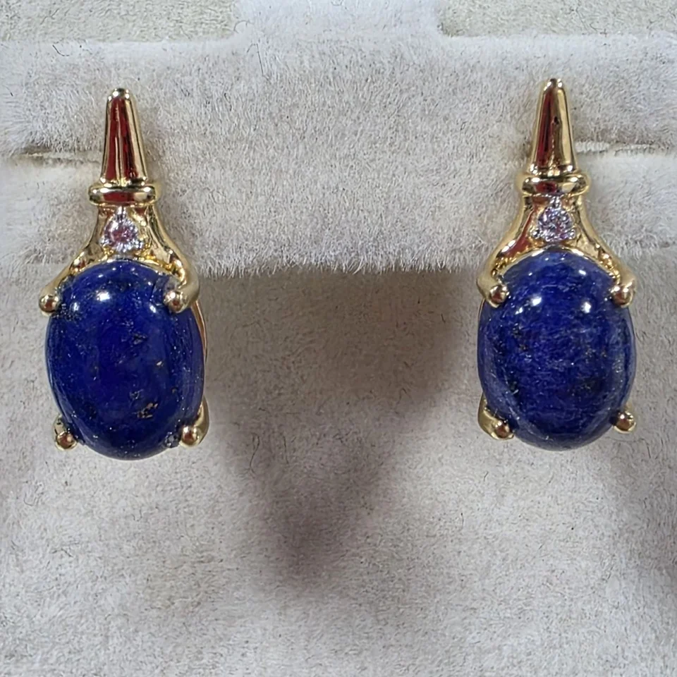 Серьги Серебро 925 Бадахшанский лазурит Белый циркон, фото 4