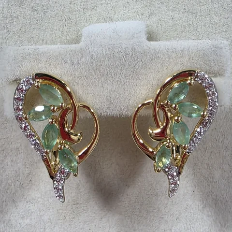 Серьги Серебро 925 Эфиопский изумруд Белый циркон