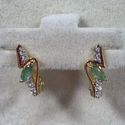 Серьги Серебро 925 Эфиопский изумруд Белый циркон