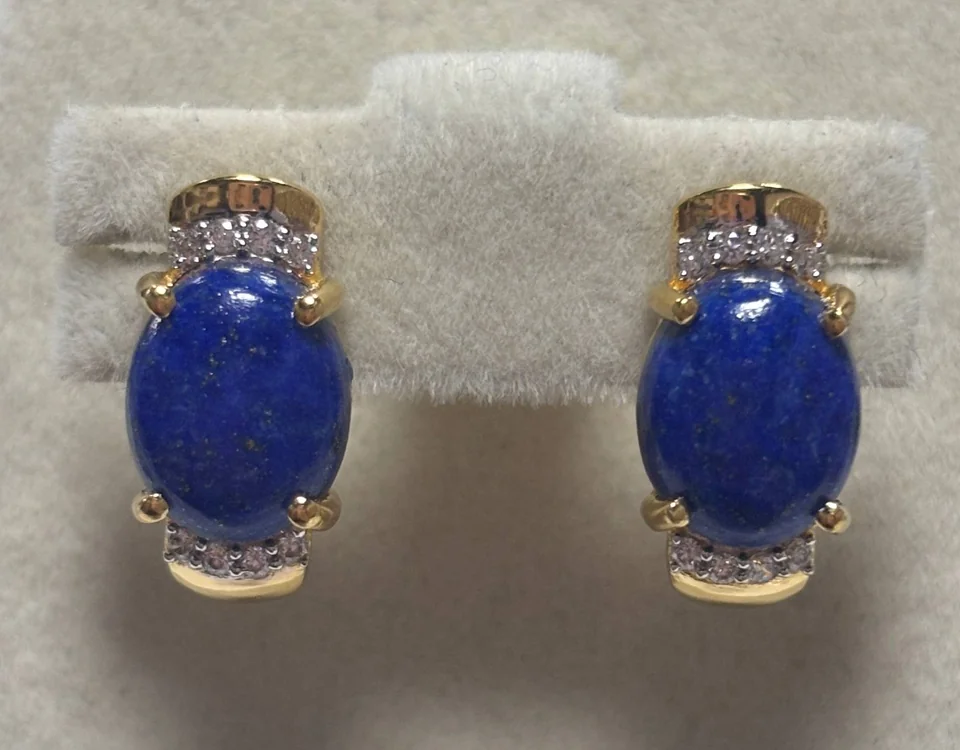 Серьги Серебро 925 Бадахшанский лазурит Белый циркон, фото 4