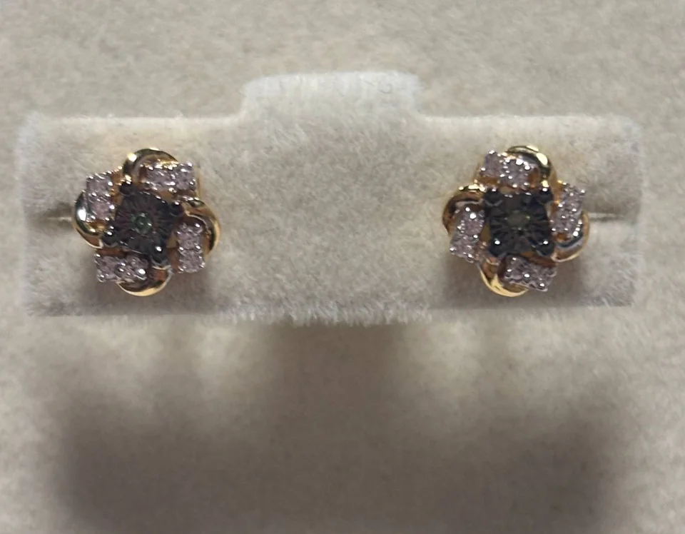 Серьги Серебро 925 Зеленый бриллиант Белый циркон, фото 5