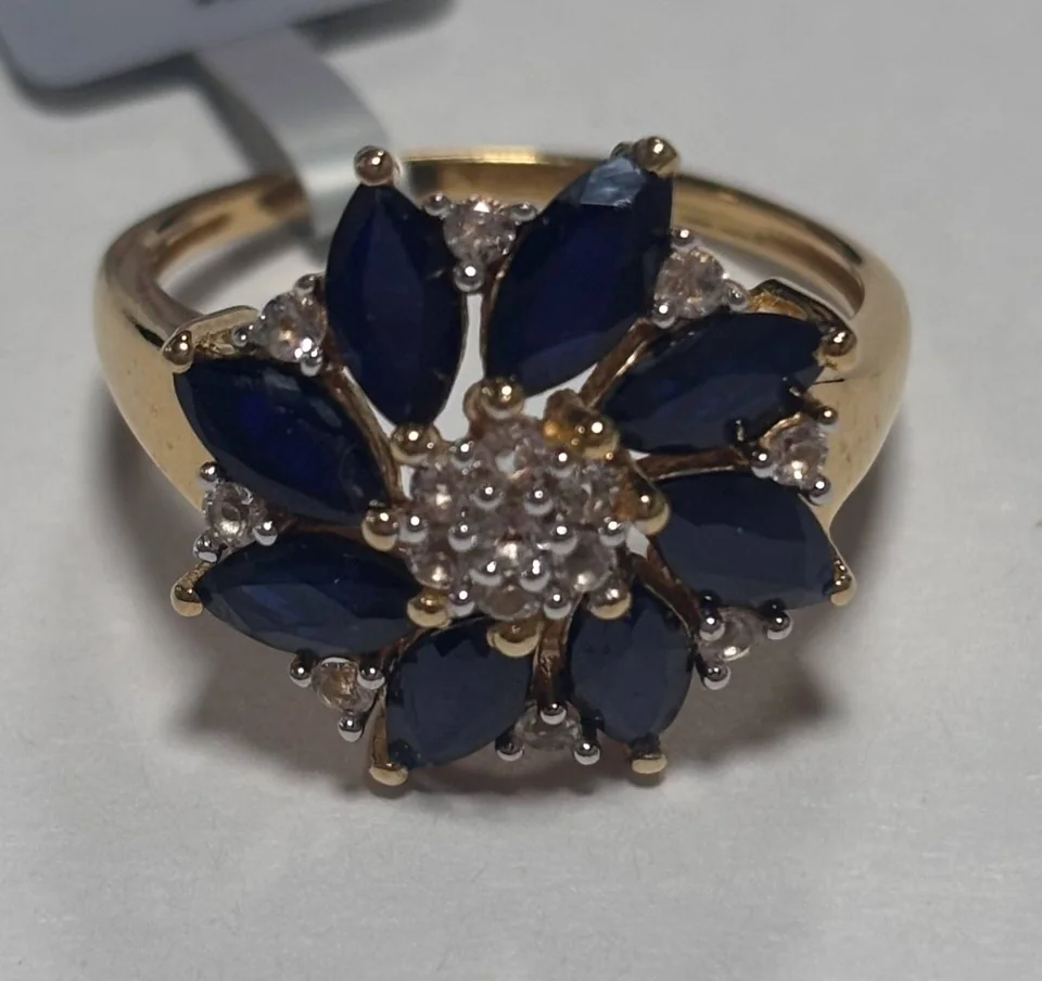 Uzuk Kumush 925 Madagaskar safir Braziliya topaz (Tilla yugurtirilgan), rasm 4