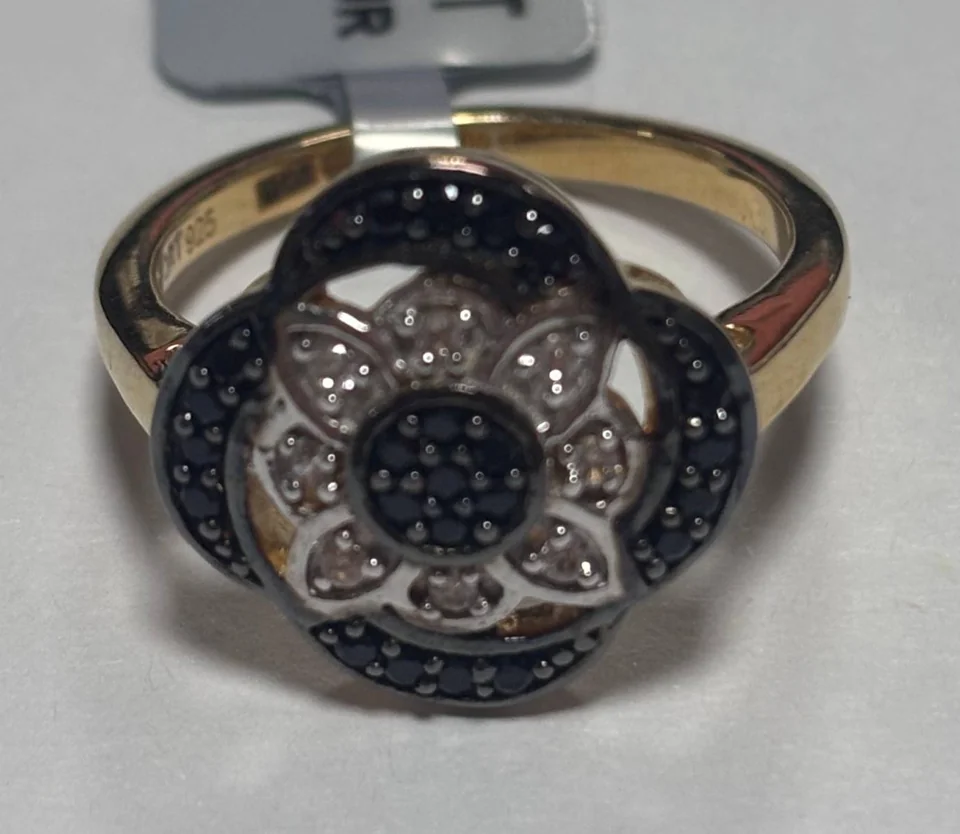 Uzuk Kumush 925 Tog'-badaxshon qora spinel Sirkon (Tilla yugurtirilgan), rasm 1