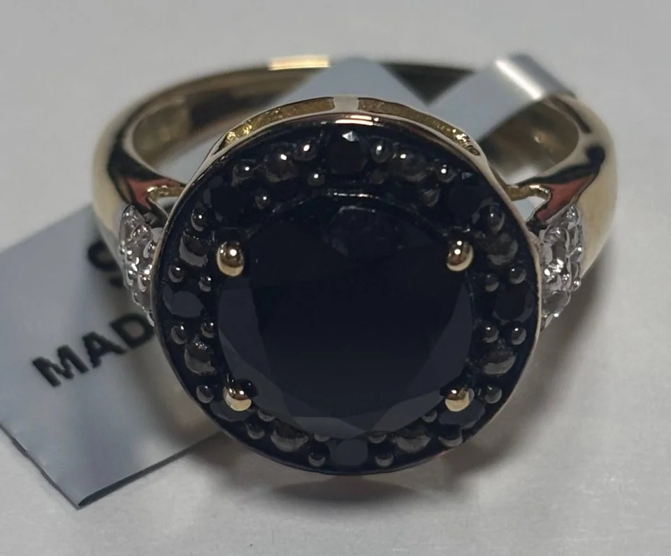 Uzuk Kumush 925 Gorno-Badaxshon qora spinel Braziliya topazi (Tilla yugurtirilgan), rasm 1