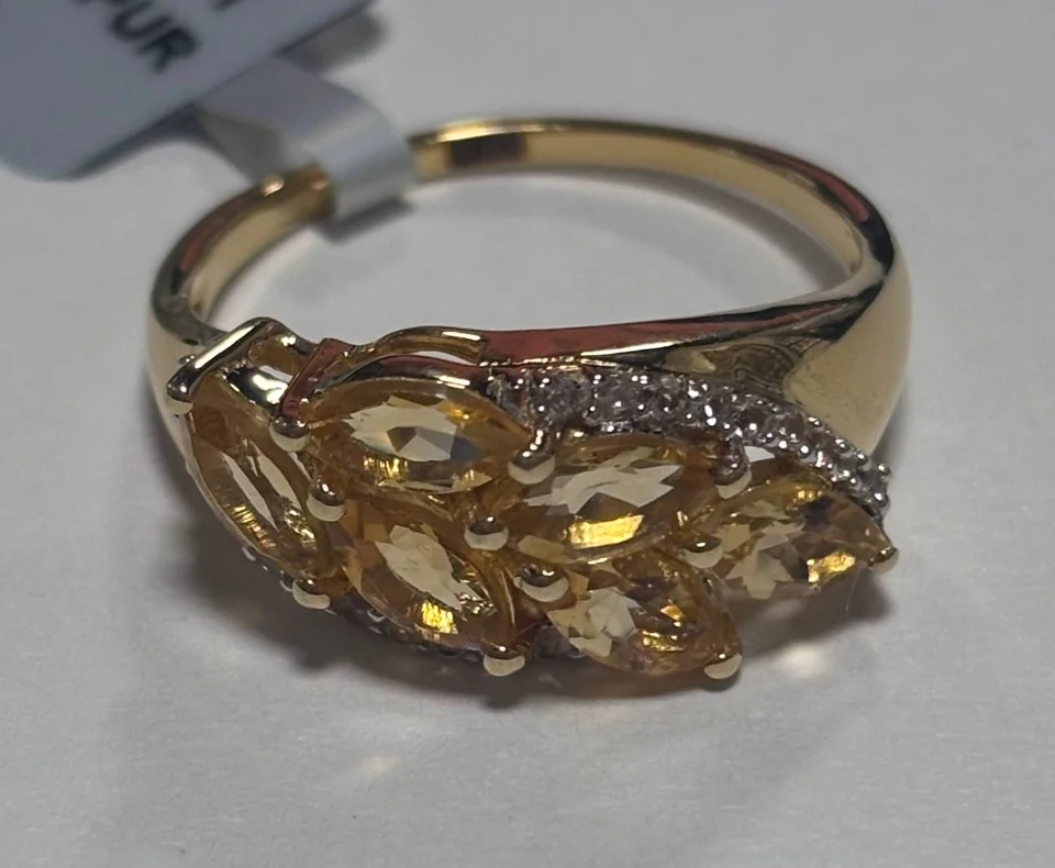 Uzuk Kumush 925 Braziliya sitrin Braziliya topaz (Tilla yugurtirilgan), rasm 1