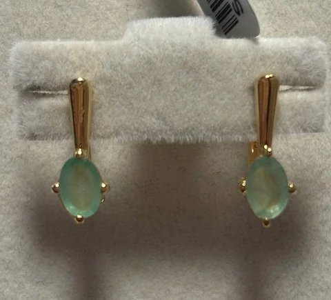 Серьги Серебро 925 Эфиопский изумруд (Позолота)