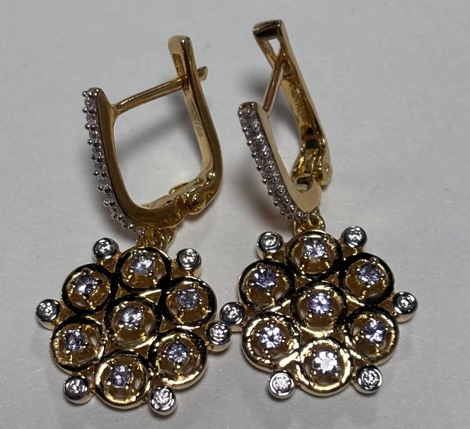 Серьги Серебро 925 Танзанит категории Аа Циркон (Позолота), фото 4