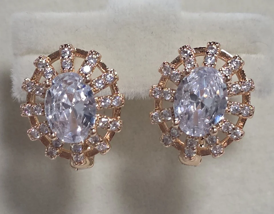 Серьги розовая позолота 18 карат, бижутерия, фото 4