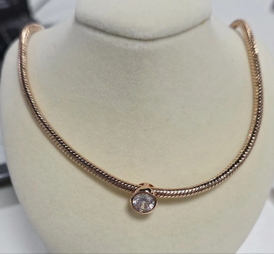 Цепь со вставкой, розовая позолота 18K, бижутерия, фото 4