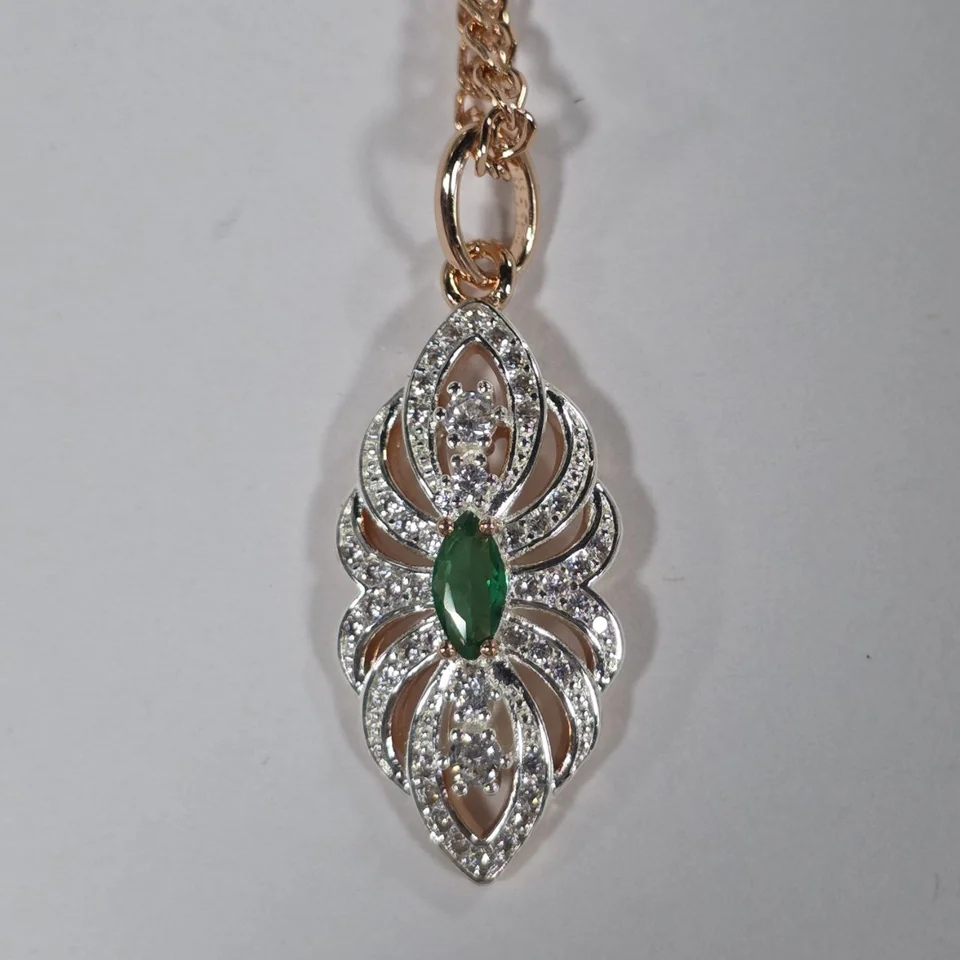 Marjon, bijuteriya, pushti tilla yugurtirilgan, yashil tosh, rasm 4