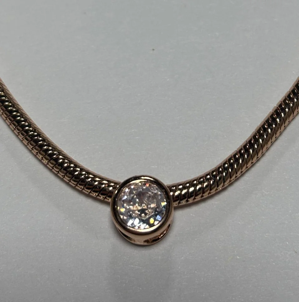 Цепь со вставкой, розовая позолота 18K, бижутерия, фото 4
