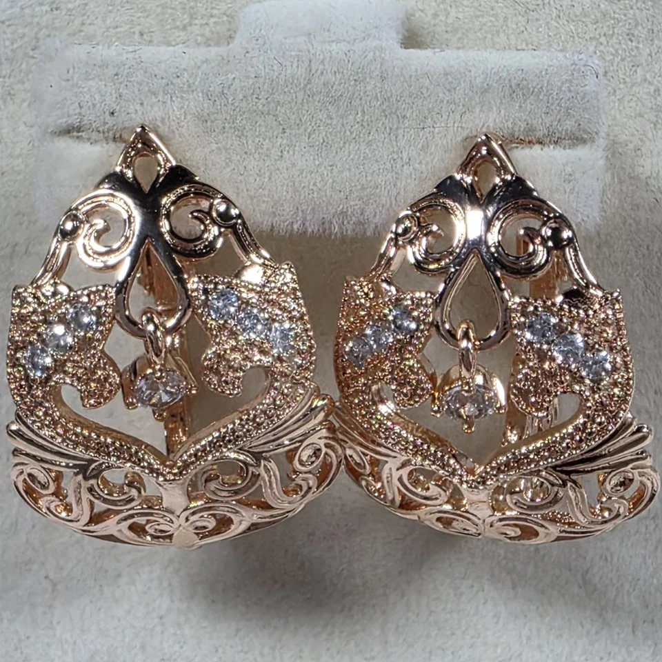 Серьги розовая позолота 18 карат, бижутерия, фото 1